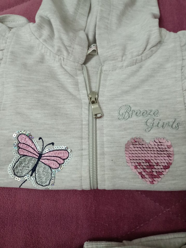 Kız Bebek Nakışlı Gri Fermuarlı Takım - Görsel 3