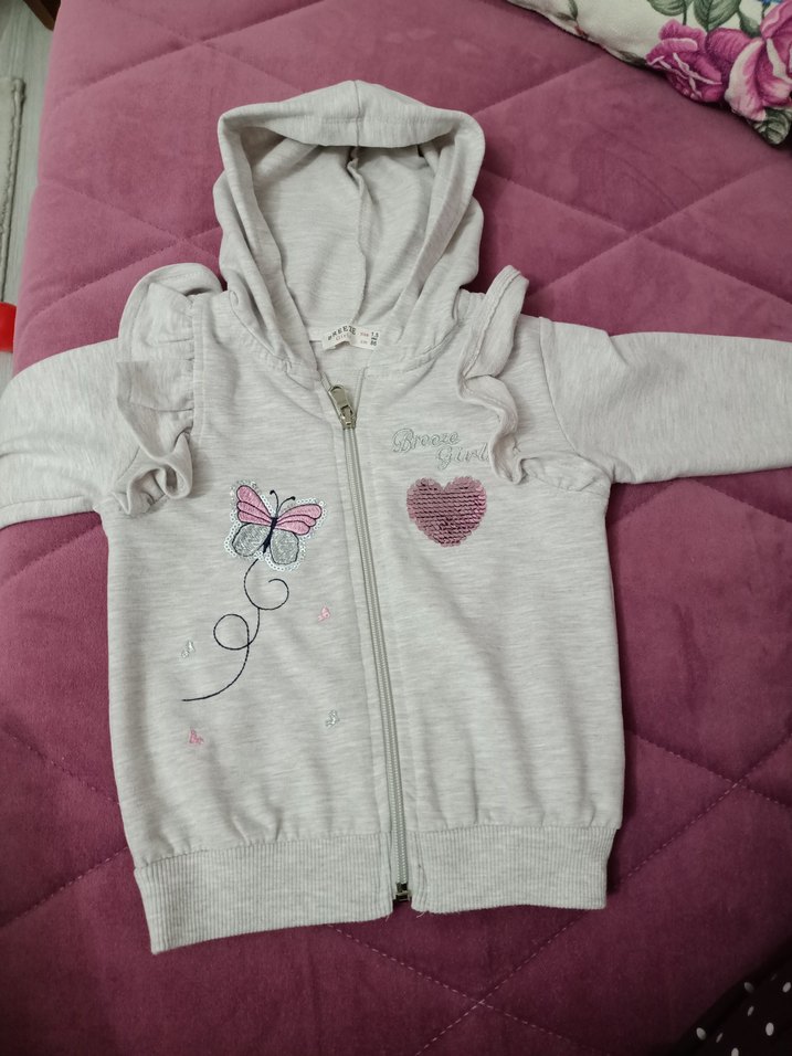 Kız Bebek Nakışlı Gri Fermuarlı Takım - Görsel 2