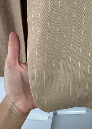 l Beden Düğmeli Bej Kadın Blazer Ceket