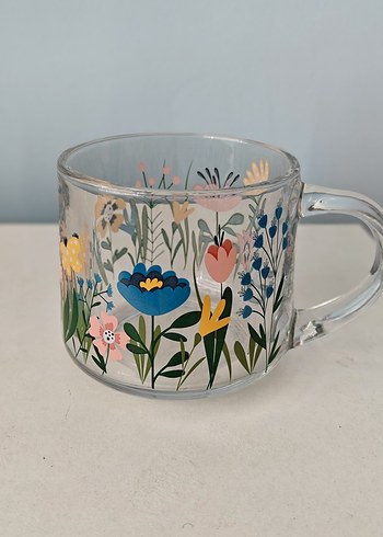 Çiçek Desenli Şeffaf Cam Kupa Seti - Görsel 3