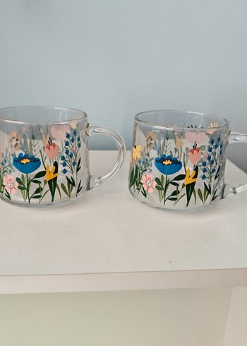 Çiçek Desenli Şeffaf Cam Kupa Seti - Görsel 6