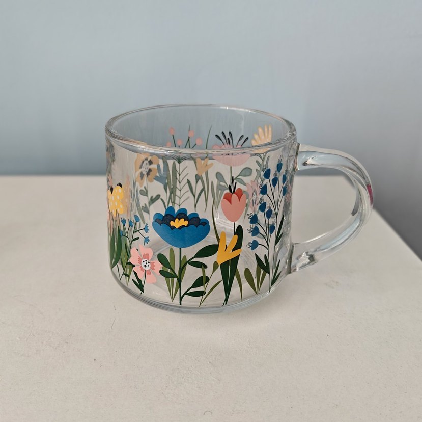Çiçek Desenli Şeffaf Cam Kupa Seti - Görsel 3