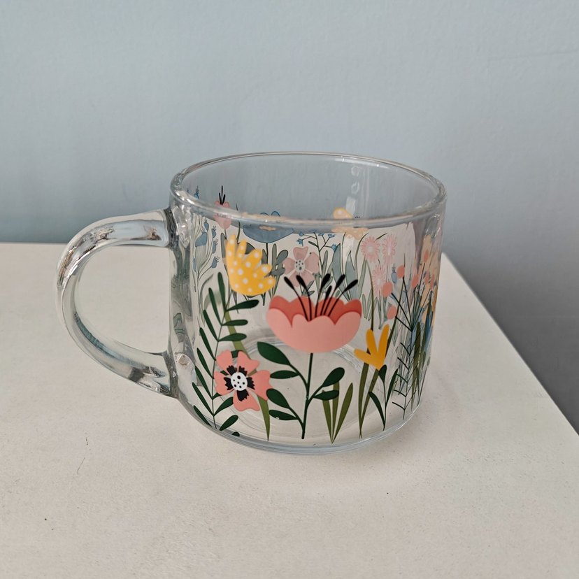 Çiçek Desenli Şeffaf Cam Kupa Seti - Görsel 2