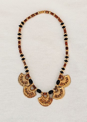 Boncuklu Altın Renk Uçlu Vintage Kolye - Görsel 4