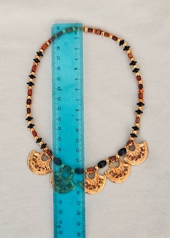 Boncuklu Altın Renk Uçlu Vintage Kolye - Görsel 6