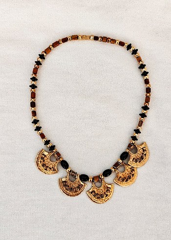 Boncuklu Altın Renk Uçlu Vintage Kolye - Görsel 2