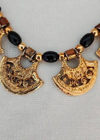 Boncuklu Altın Renk Uçlu Vintage Kolye - Görsel 5