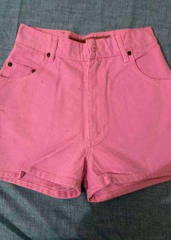 Diğer Düğmeli Pembe Mini Denim Şort