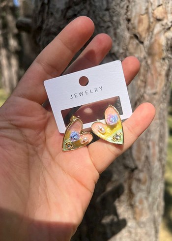 Pastel Mineli Kalp Küpe - Görsel 2