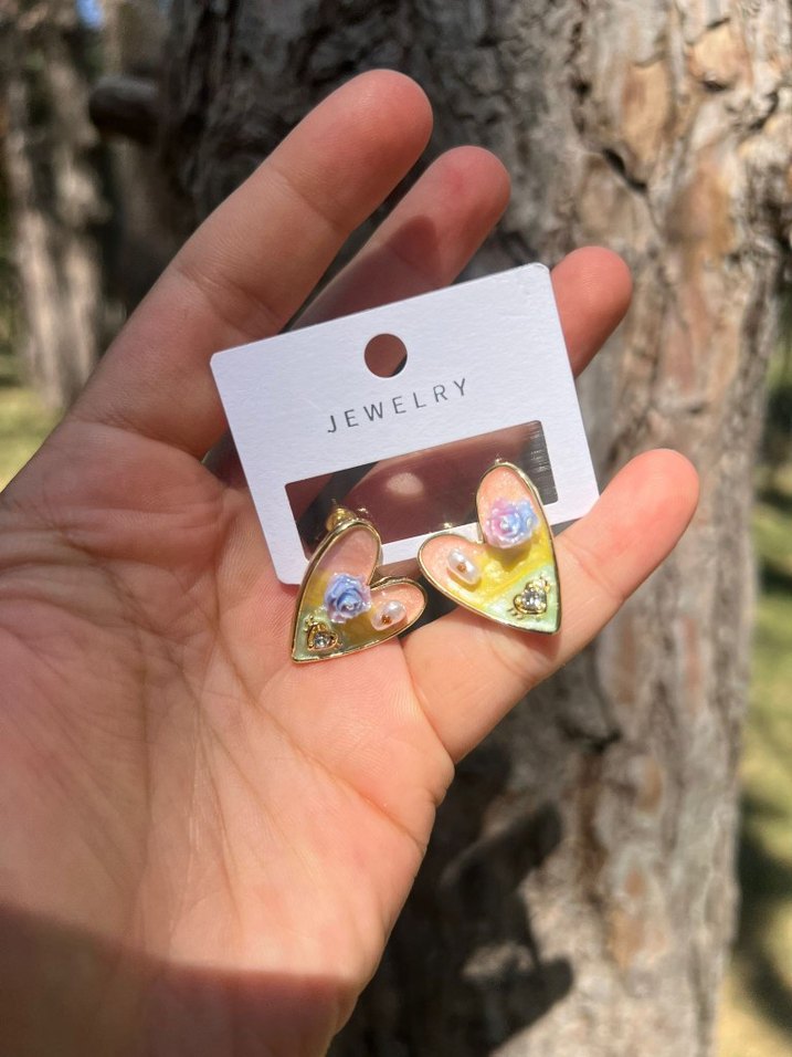 Pastel Mineli Kalp Küpe - Görsel 2