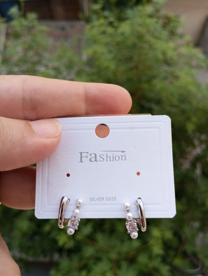 İnci ve taş detaylı gümüş küpe - Görsel 2