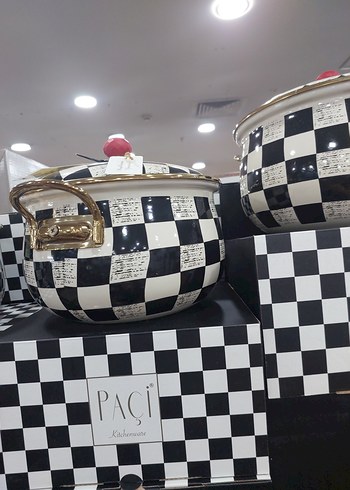 Siyah Beyaz Kareli Tencere Seti