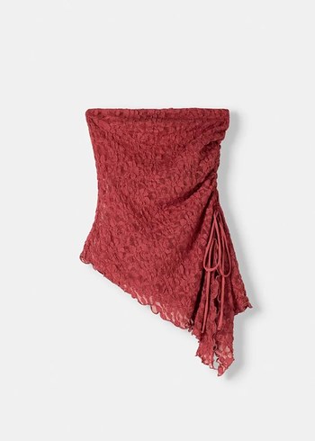 m Beden bordo Renk Bordo Drapeli Straplez Bluz