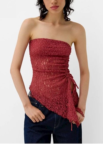 Bordo Drapeli Straplez Bluz