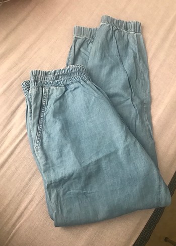 s Beden Mavi Pastel Kadın Denim Bol Kesim Pantolon