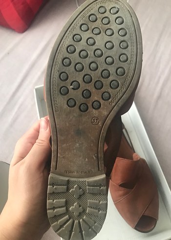 37 Beden kahverengi Renk Deri Taba Kadın Dolgu Topuklu Sandalet