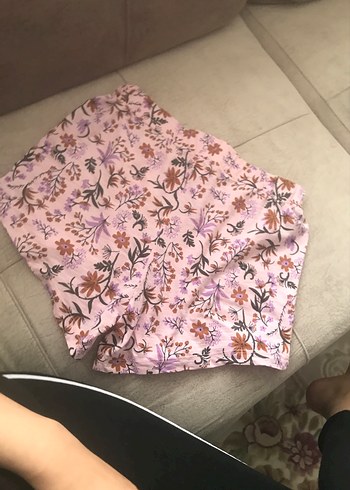 38 Beden pembe Renk Pembe Çiçek Desenli Bohem Mini Şort