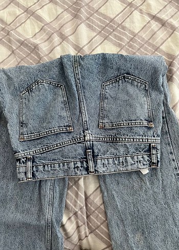 36 Beden Düğmeli Gri Batik Desenli Bol Kesim Kadın Jean