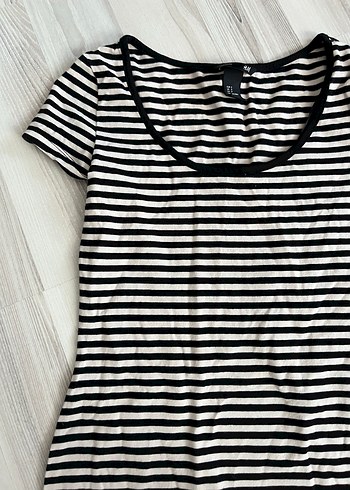 H&M Çizgili Kısa Kollu Midi Elbise