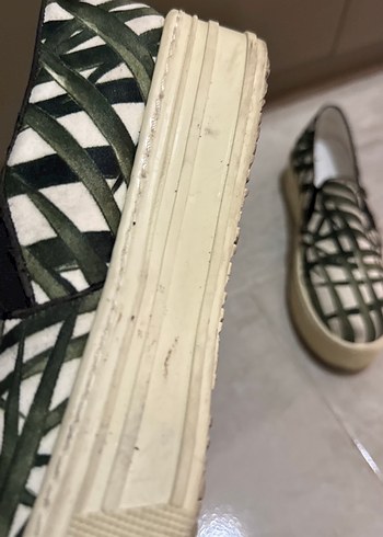 Yeşil Gri Bağlamalı Desenli Platform Kadın Spor Ayakkabı - Görsel 3