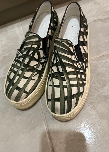 Yeşil Gri Bağlamalı Desenli Platform Kadın Spor Ayakkabı - Görsel 5