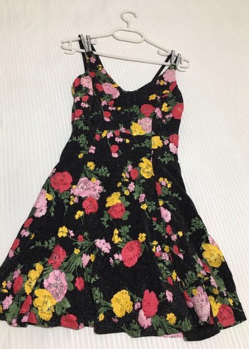 Çiçek Desenli Askılı Midi Elbise - Görsel 2