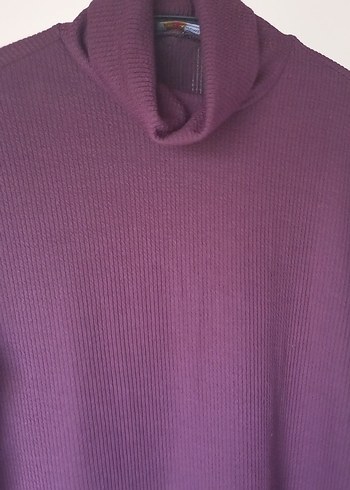 Bordo Yüksek Yakalı Uzun Triko Elbise - Görsel 3