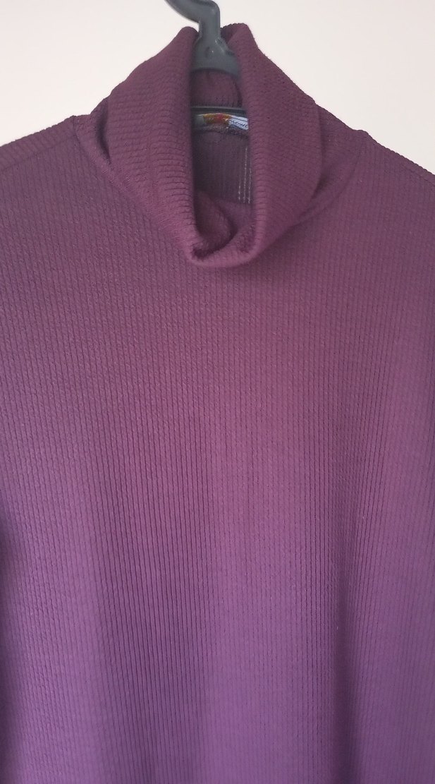 Bordo Yüksek Yakalı Uzun Triko Elbise - Görsel 3