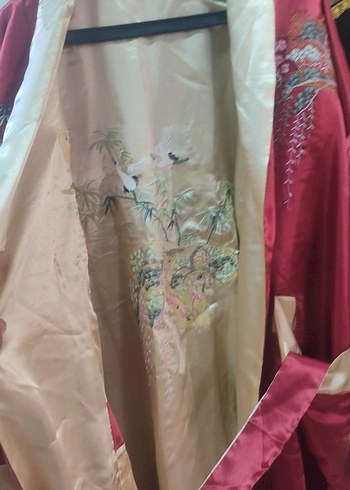 Nakışlı Uzun Bordo Kadın Sabahlık kimono - Görsel 5