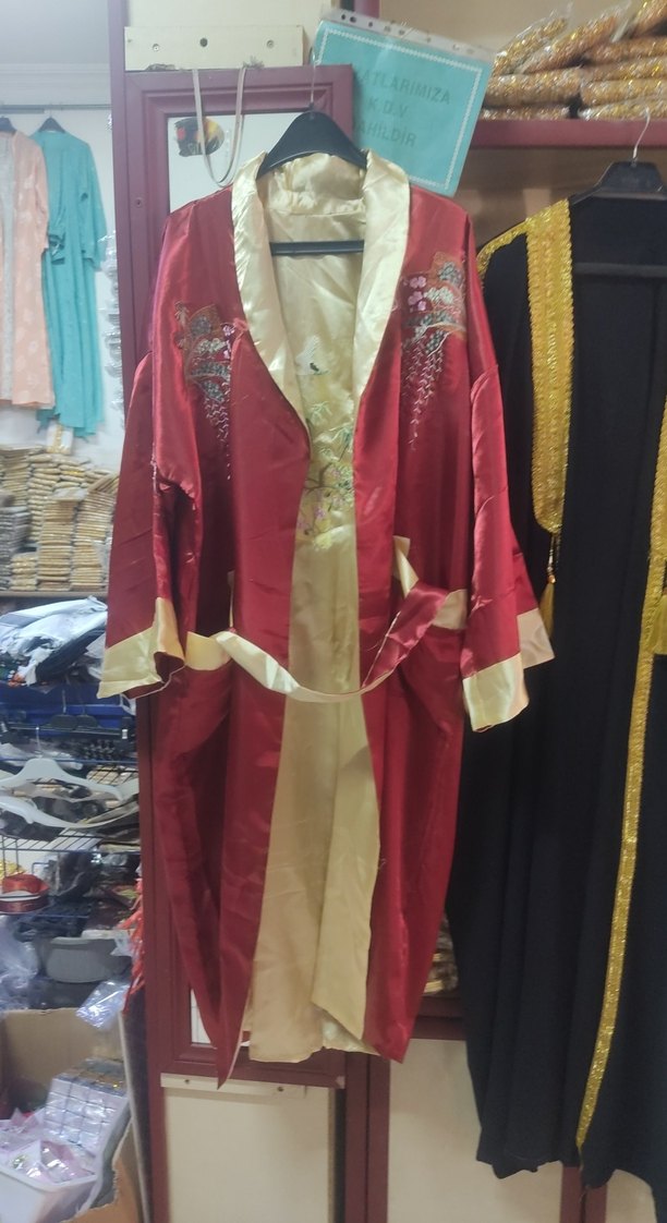 Nakışlı Uzun Bordo Kadın Sabahlık kimono - Görsel 2