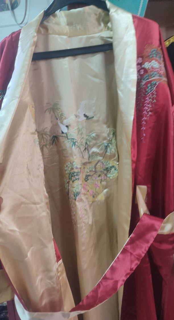 Nakışlı Uzun Bordo Kadın Sabahlık kimono - Görsel 5