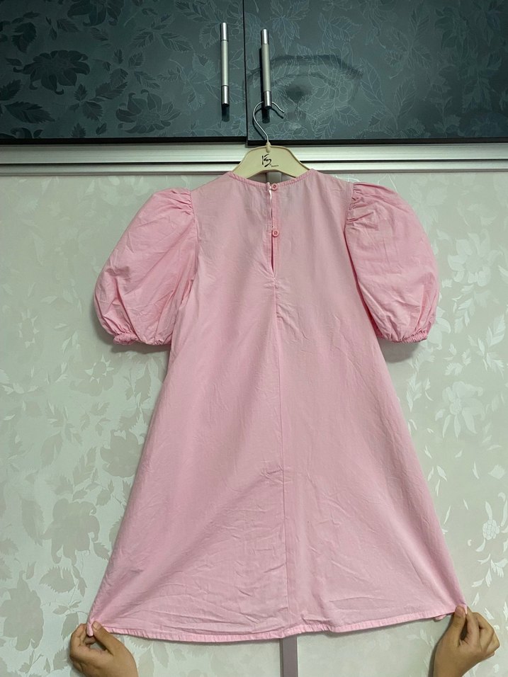 Pembe Keten Kız Çocuk Elbise - Görsel 2