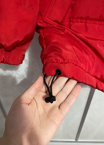 Düğmeli Kırmızı Kadın Kışlık Mont - Görsel 3