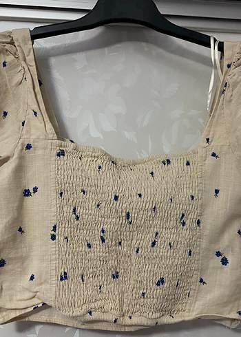 Bej Nakışlı Keten Bohem Bluz - Görsel 2
