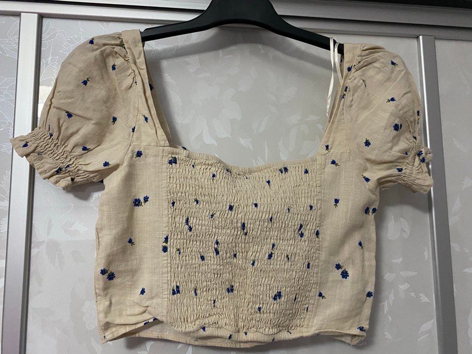 Bej Nakışlı Keten Bohem Bluz - Görsel 2