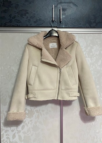 Kürklü Bej Süet Kadın Ceket - Görsel 2