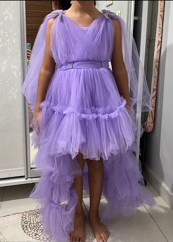 Mor Drapeli Bohem Çocuk Abiye Elbise - Görsel 3