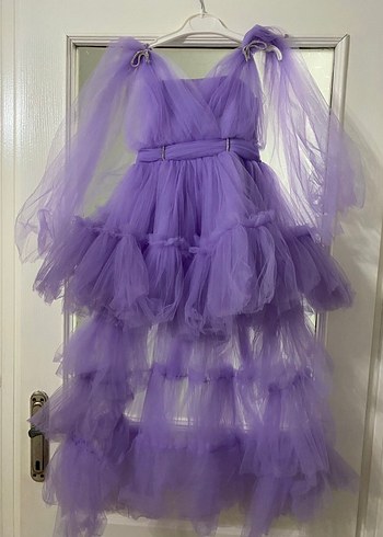 Mor Drapeli Bohem Çocuk Abiye Elbise - Görsel 4