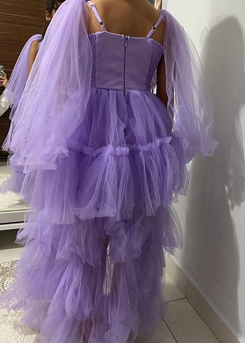 Mor Drapeli Bohem Çocuk Abiye Elbise - Görsel 2