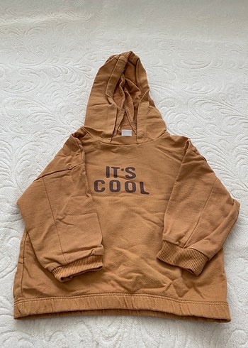 12-18 Ay Beden Kahverengi Kapüşonlu bebek Süet Sweatshirt