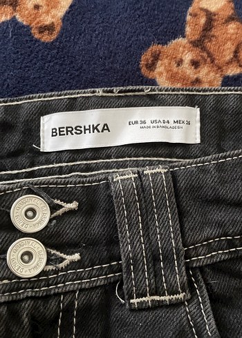 Bershka Tokalı Siyah Denim Mini Etek
