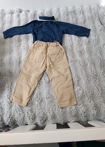 Erkek Bebek Denim Gömlek ve Kahverengi Pantolon Seti - Görsel 4