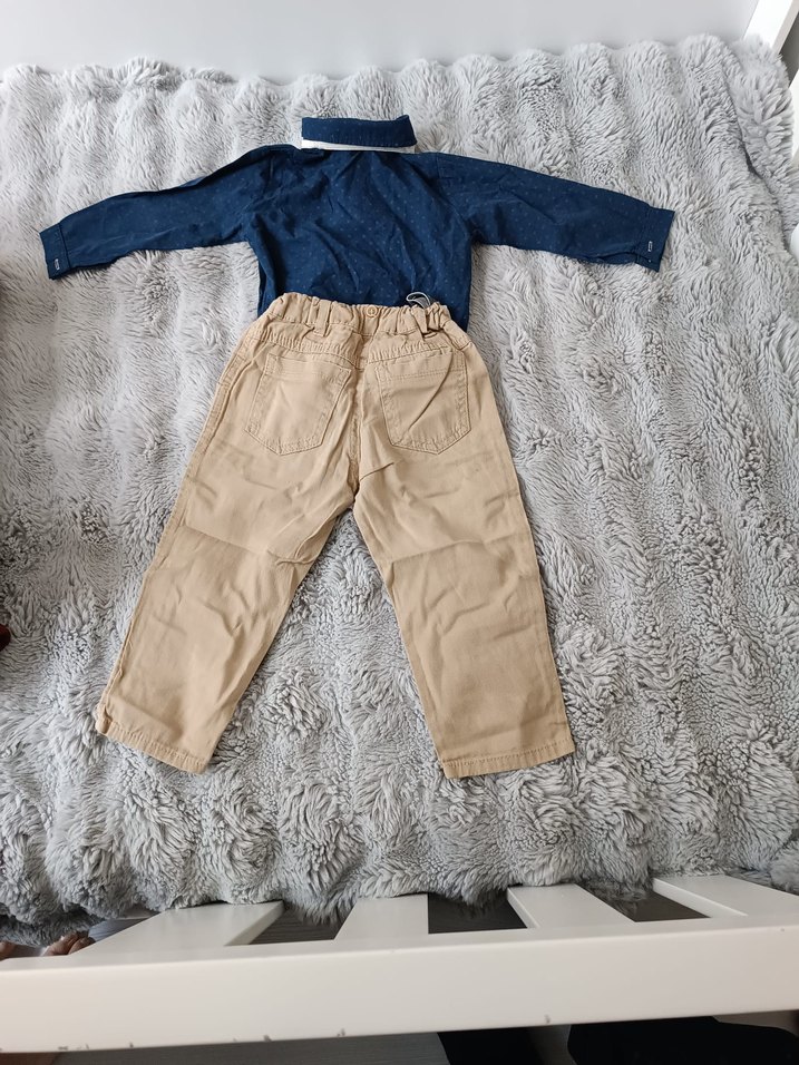 Erkek Bebek Denim Gömlek ve Kahverengi Pantolon Seti - Görsel 4