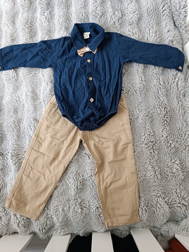 Erkek Bebek Denim Gömlek ve Kahverengi Pantolon Seti - Görsel 2