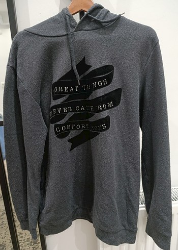 Gri Kapüşonlu Uzun Kollu Sweatshirt - Görsel 5