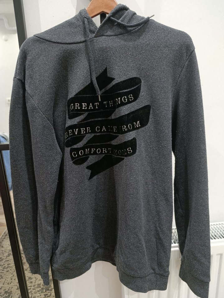 Gri Kapüşonlu Uzun Kollu Sweatshirt - Görsel 5