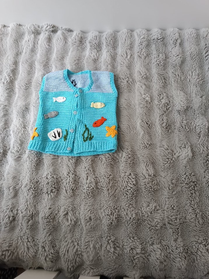 Nakışlı Çok Renkli Örgü Çocuk yeleği - Görsel 2