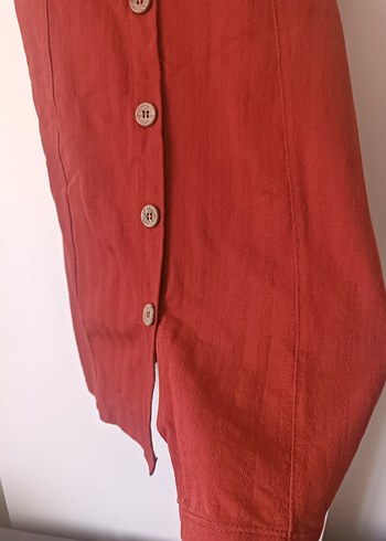 Pull and Bear Kırmızı Keten Midi Bohem Elbise