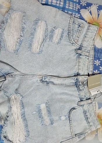 Düğmeli Gri Kadın Mini Denim Şort