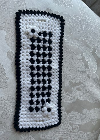 Siyah Beyaz Kareli Örgü lif Seti - Görsel 4